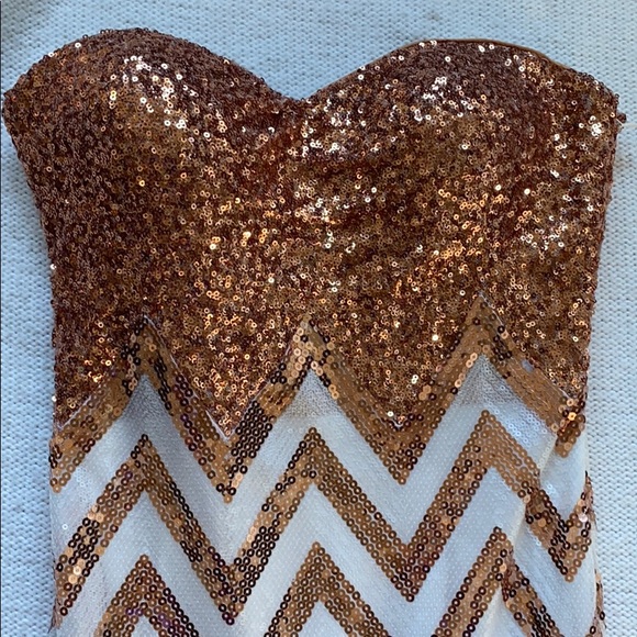 La Femme Rose Gold Sequin Strapless Prom Dress - Picture 3 of 4